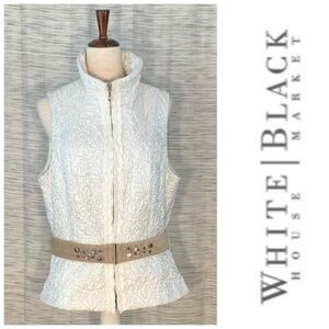 White House Black Market Ivory Quilted Vest with Taupe Belt